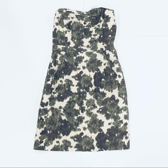 NWT J.Crew Ikat Abstract Floral Green Pattern Strapless Dress - Picture 1 of 6